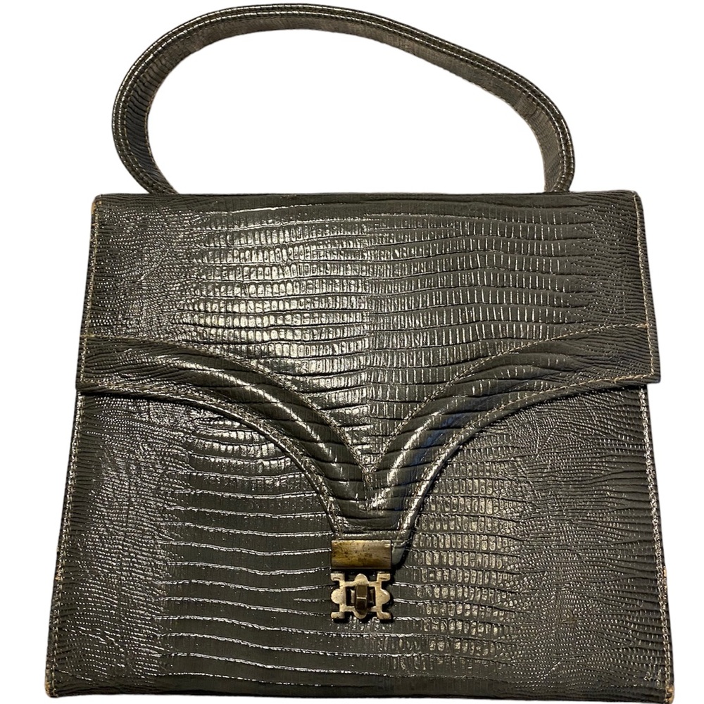 Vintage 50s 60s Triangle New York Grey Lizard Alligator Handbag Purse